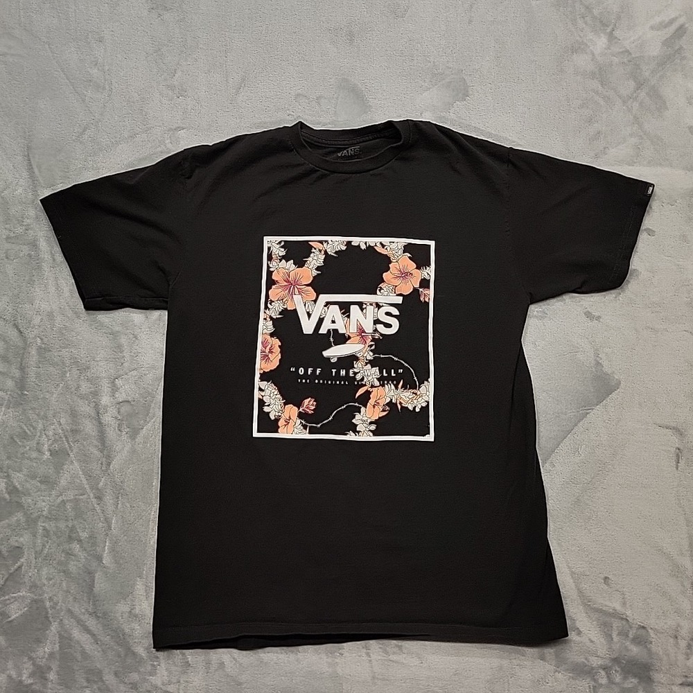 Vans Shirt Mens Medium Black Off The Wall Floral Graphic Tee Short Sleeve Skater